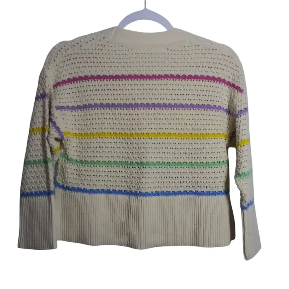 Gap Pointelle Cardigan Multi Stripe Cotton Spring Easter Button Front Size M